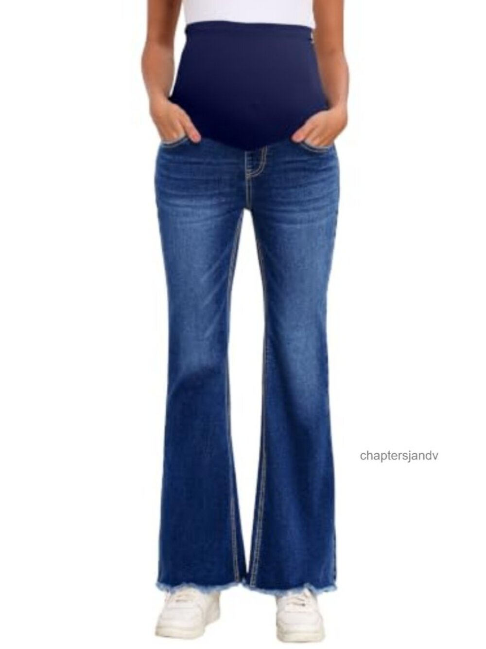 Maternity Jeans Over Belly Pregnancy Flare Denim Pants with Pockets